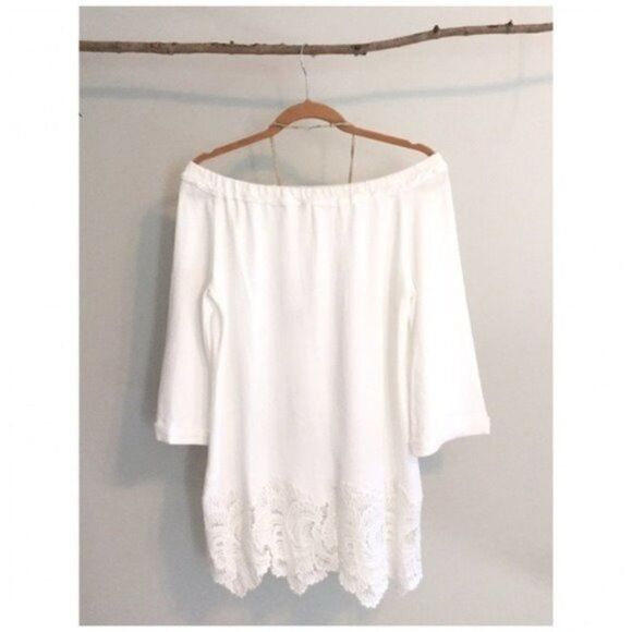 OFF Shoulder Ivory Tunic with Lace Detail - Picture 2 of 6
